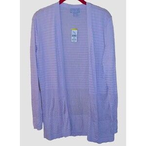NWT LAURA SCOTT Womens M Shadow Stripe Fine Long Sleeve Cardigan Sweater Purple